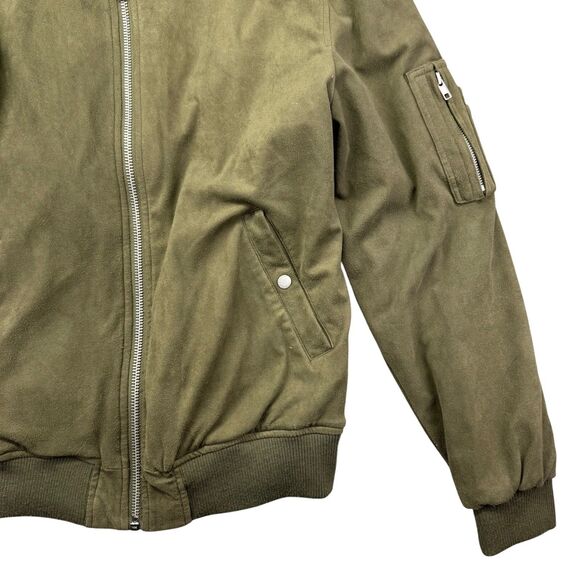 Slate & Stone Jacket Men's XL Green Lined Bomber Full Zip Faux Suede Pockets - Picture 6 of 11